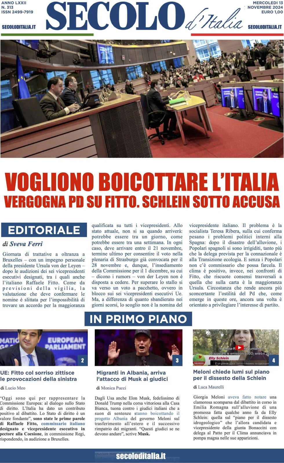 anteprima della prima pagina di secolo-ditalia del 13/11/2024