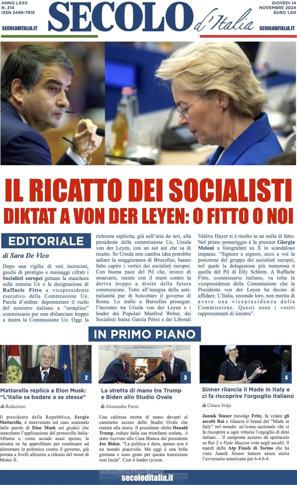 anteprima della prima pagina di secolo-ditalia del 14/11/2024