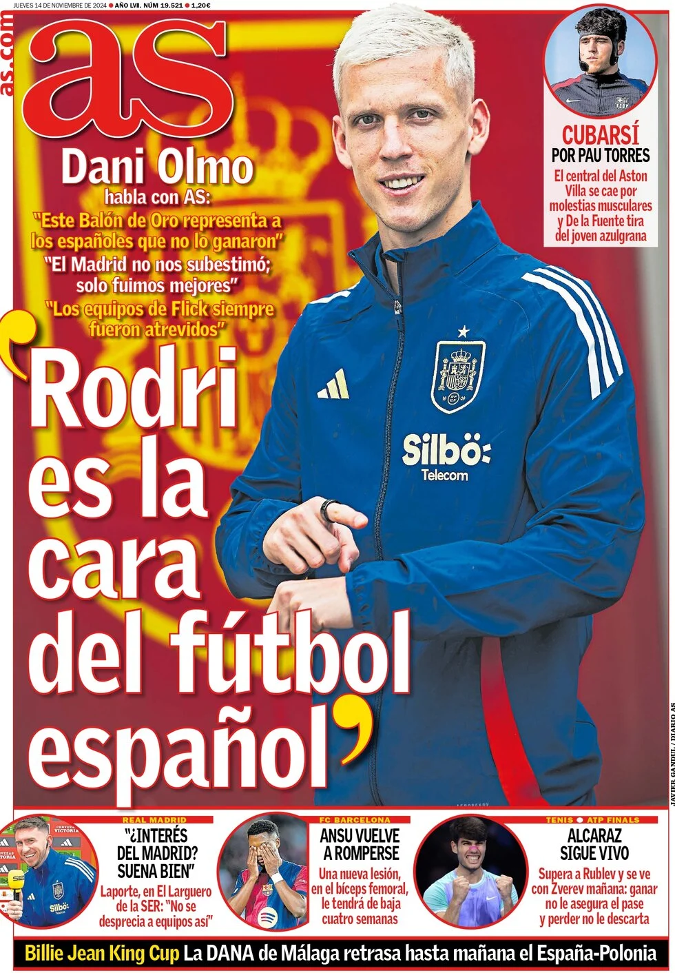 anteprima della prima pagina di as-madrid del 14/11/2024