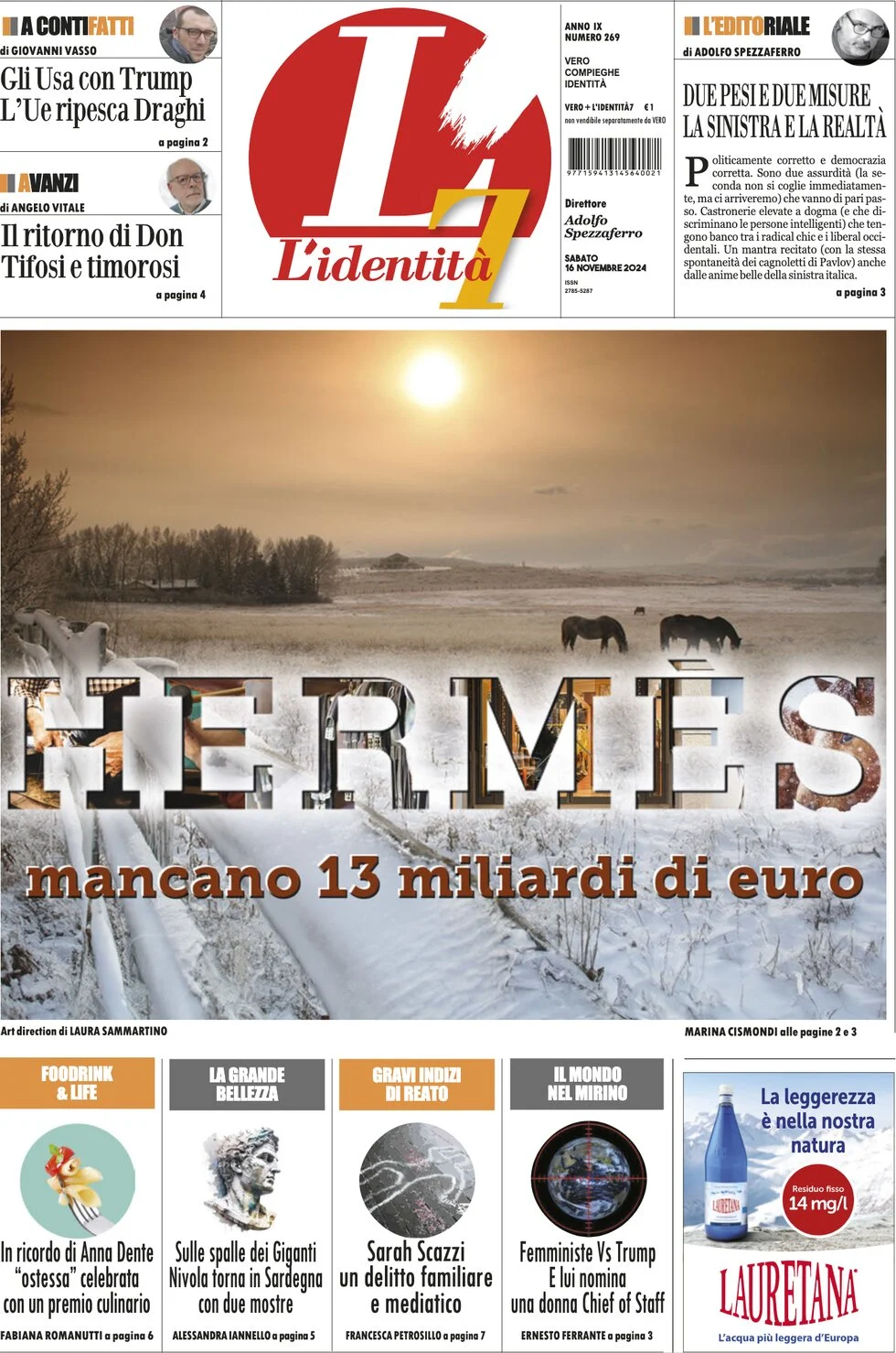 anteprima della prima pagina di lidentit del 15/11/2024