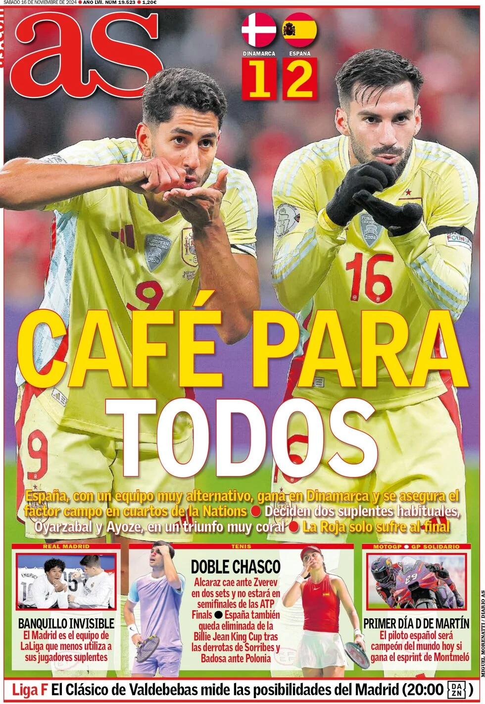 anteprima della prima pagina di as-madrid del 16/11/2024