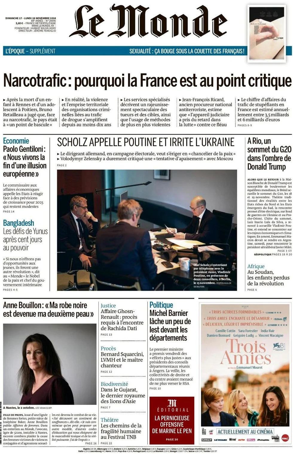 anteprima della prima pagina di le-monde del 16/11/2024
