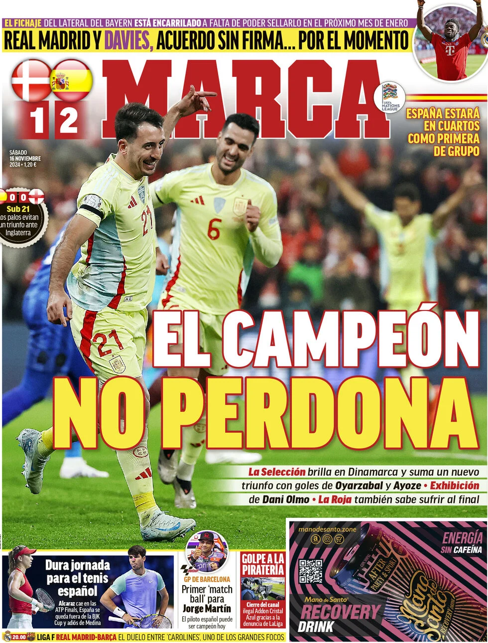 anteprima della prima pagina di marca del 16/11/2024