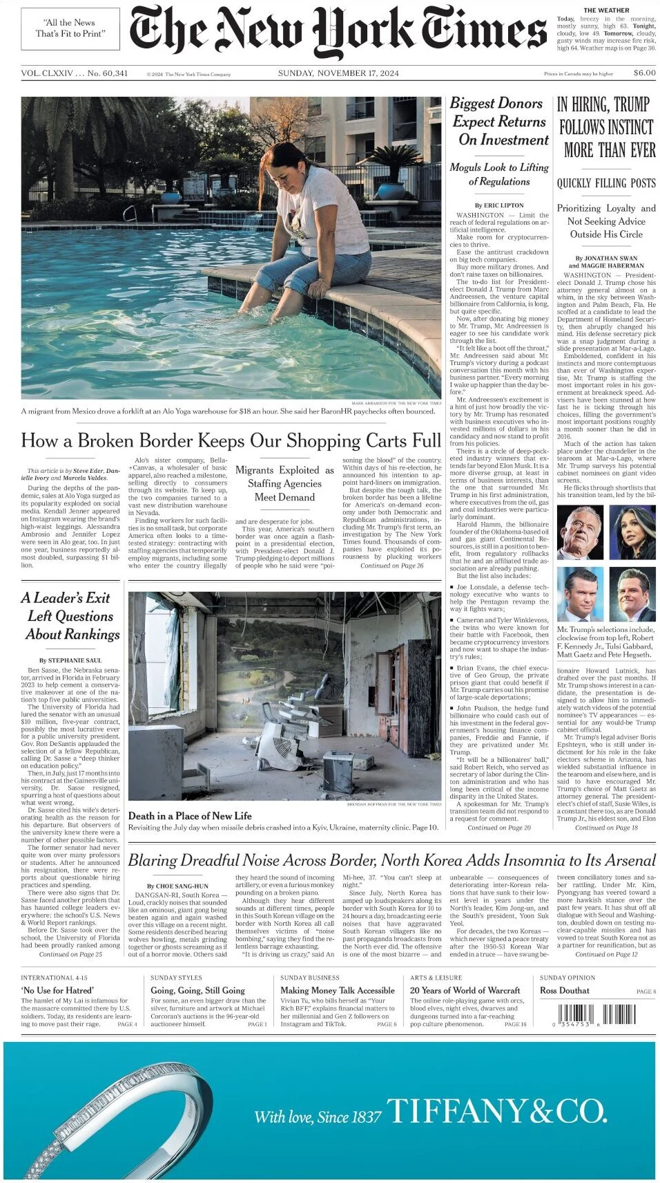 anteprima della prima pagina di the-new-york-times del 17/11/2024