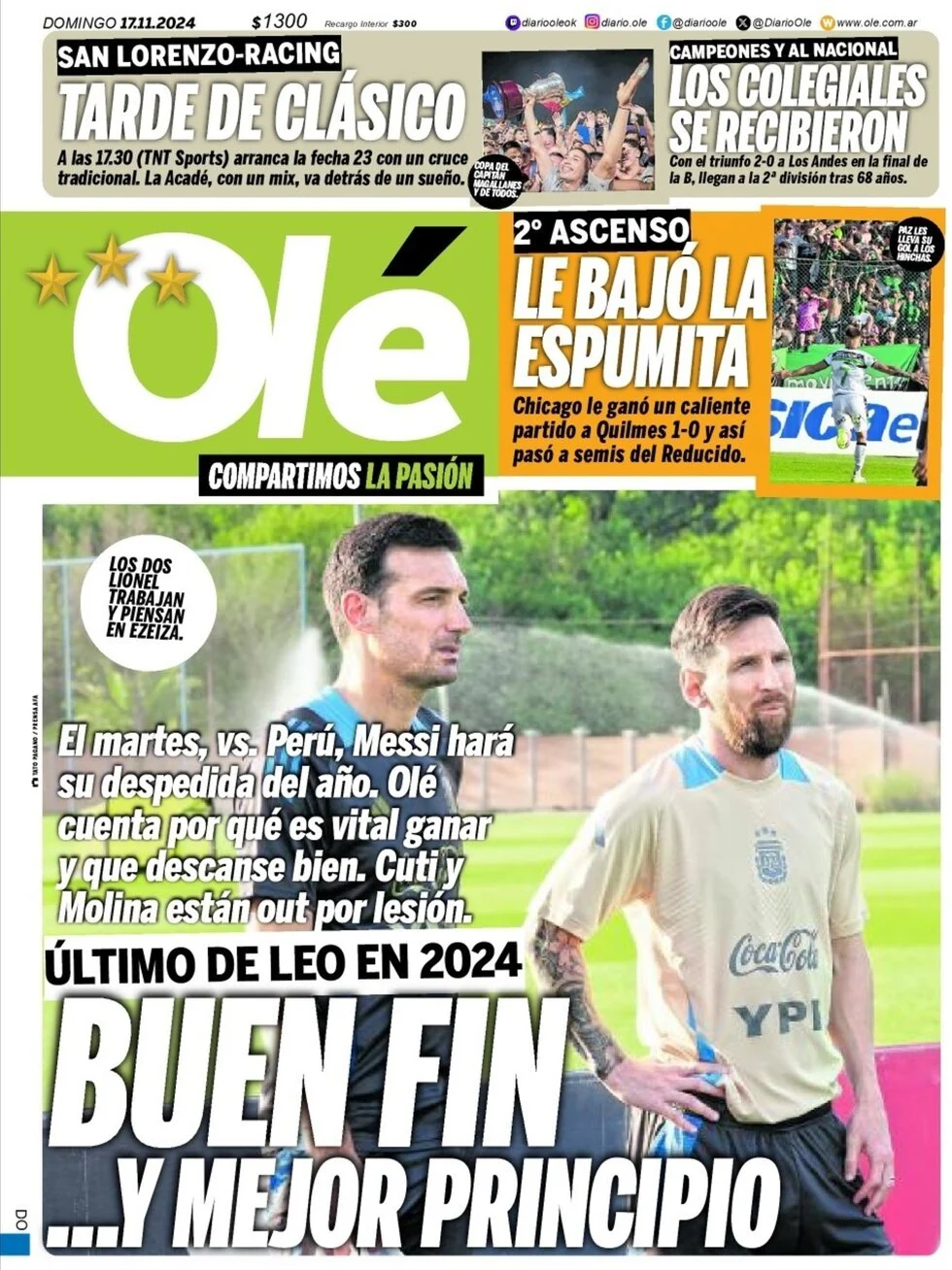 anteprima della prima pagina di ol del 17/11/2024