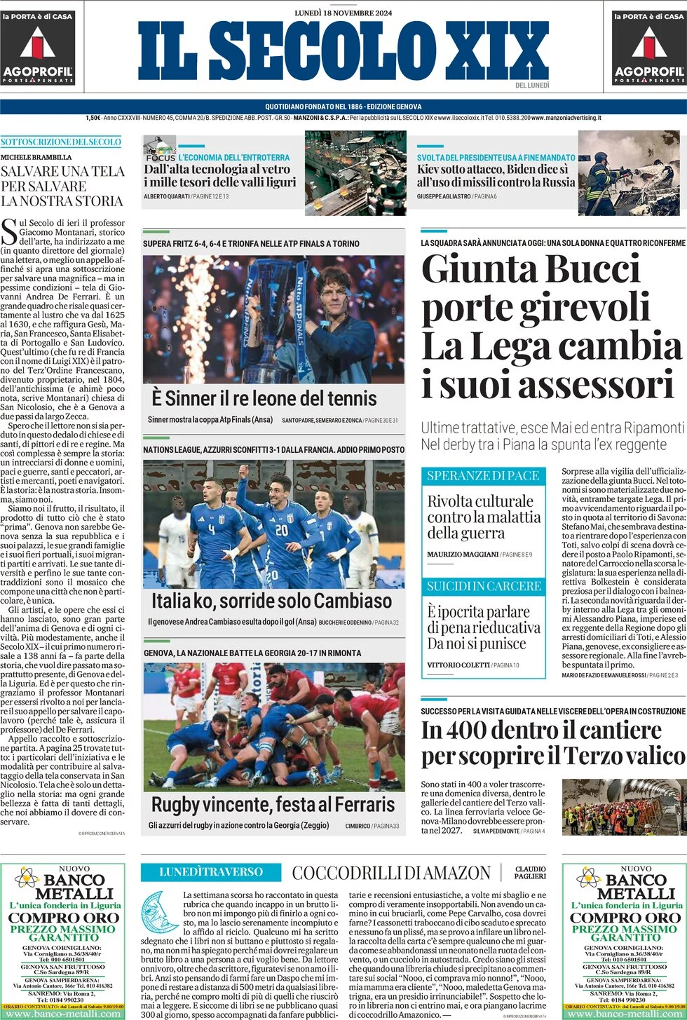 anteprima della prima pagina di il-secolo-xix del 18/11/2024