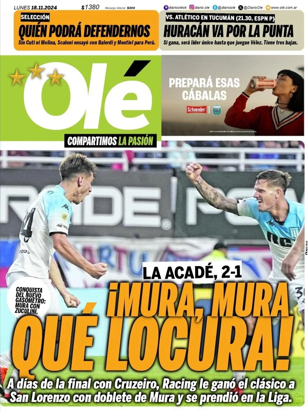 anteprima della prima pagina di ol del 18/11/2024