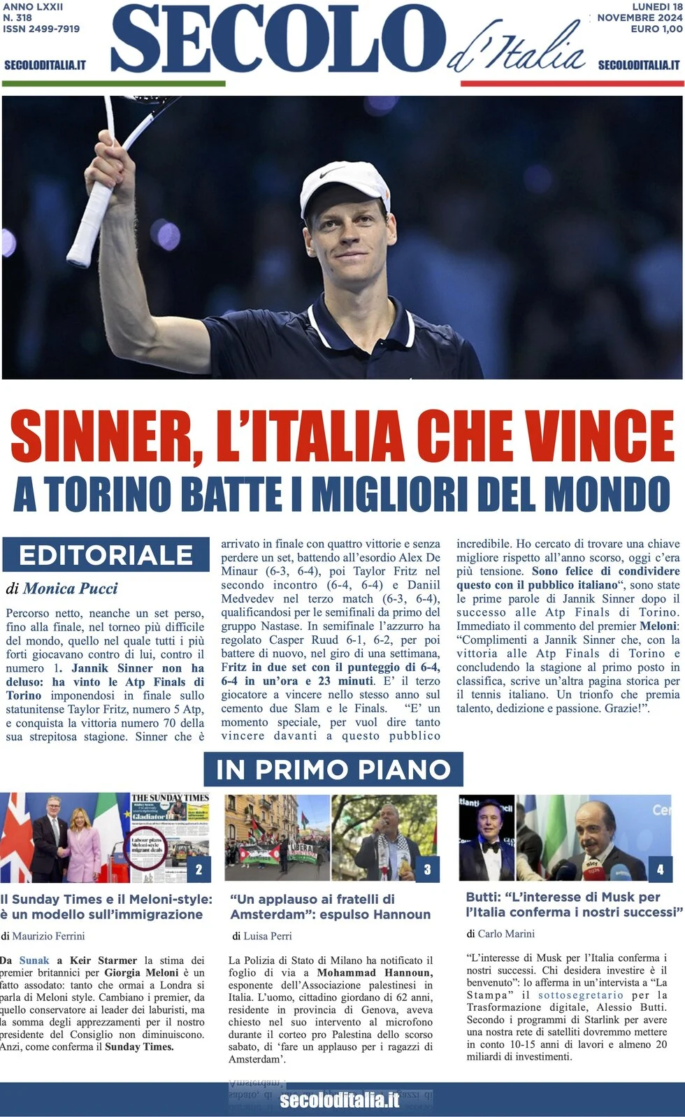 anteprima della prima pagina di secolo-ditalia del 18/11/2024