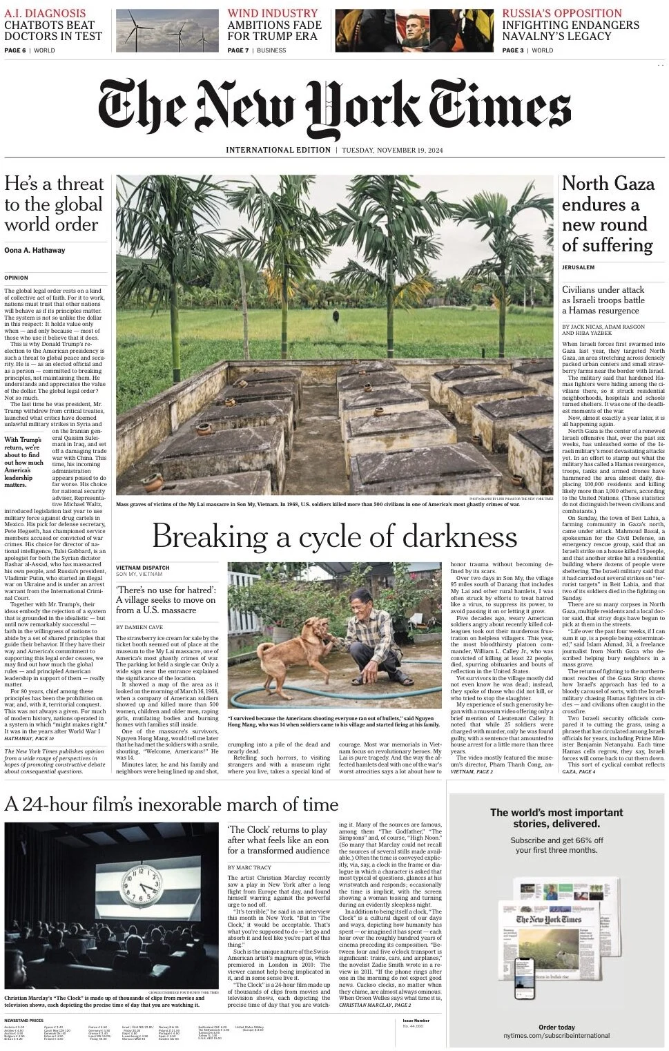 anteprima della prima pagina di the-new-york-times del 19/11/2024