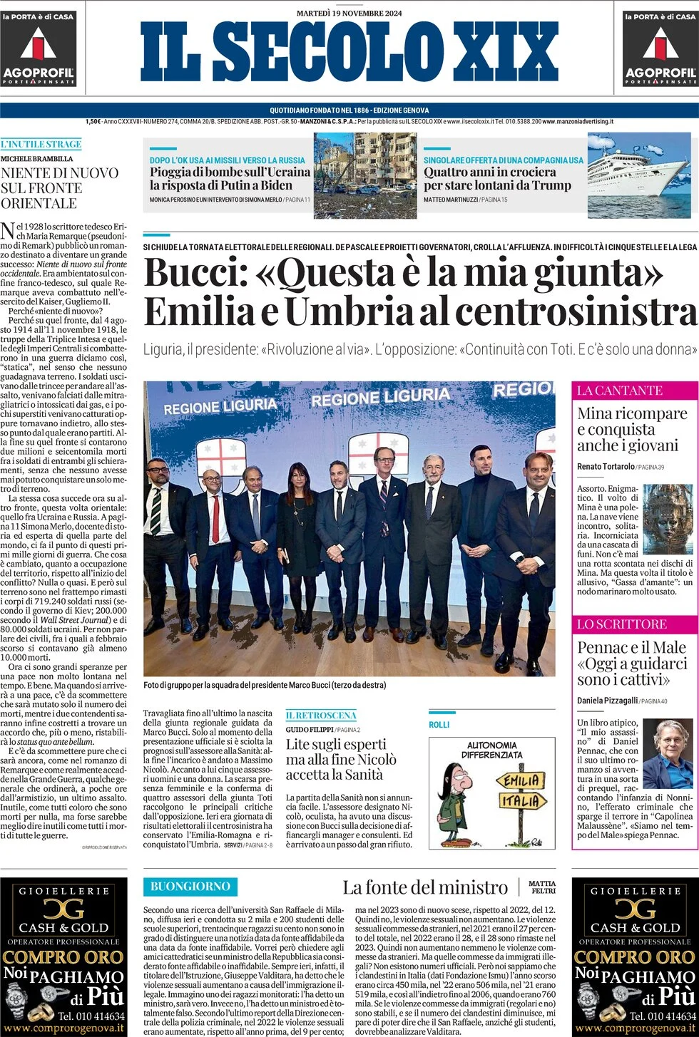 anteprima della prima pagina di il-secolo-xix del 19/11/2024