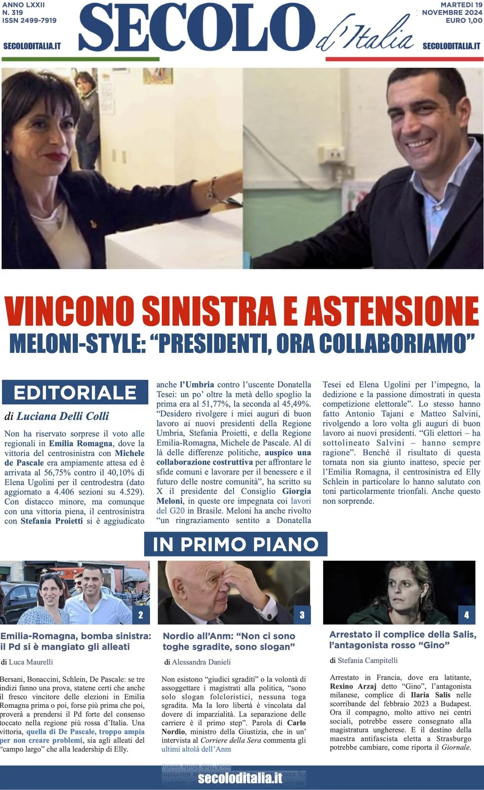 anteprima della prima pagina di secolo-ditalia del 19/11/2024