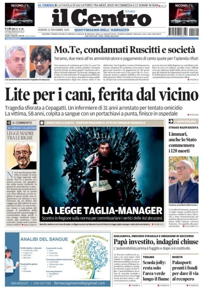 anteprima della prima pagina di il-centro-teramo del 22/11/2024