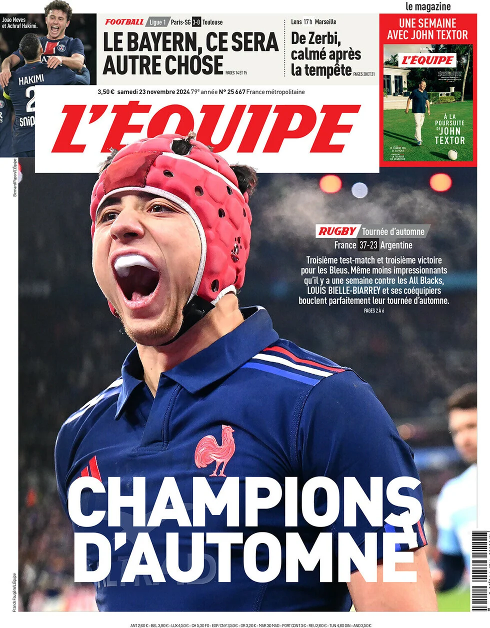 anteprima della prima pagina di lequipe del 23/11/2024