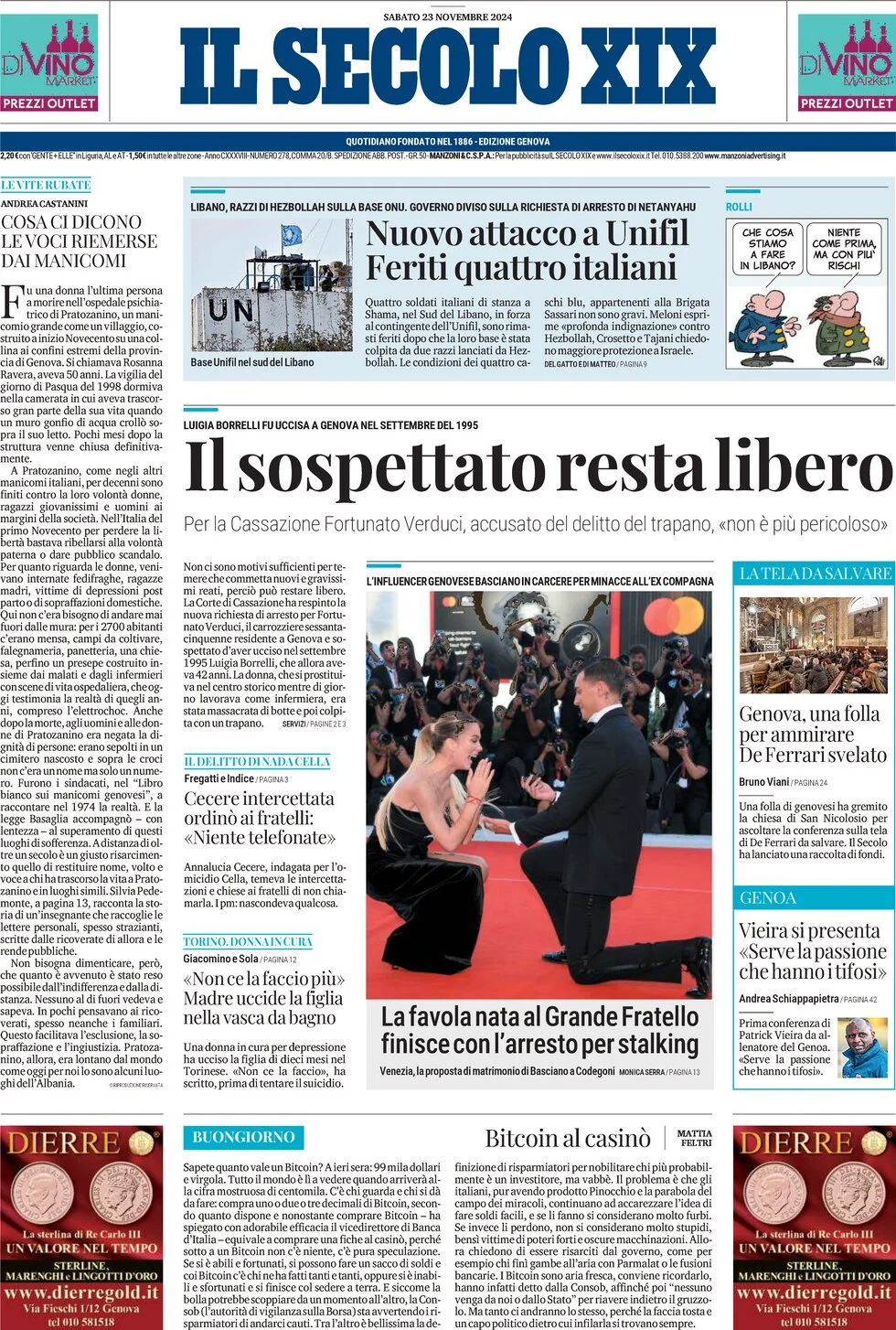 anteprima della prima pagina di il-secolo-xix del 23/11/2024