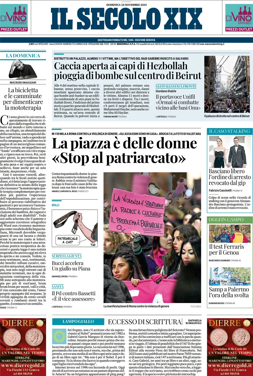 anteprima della prima pagina di il-secolo-xix del 24/11/2024