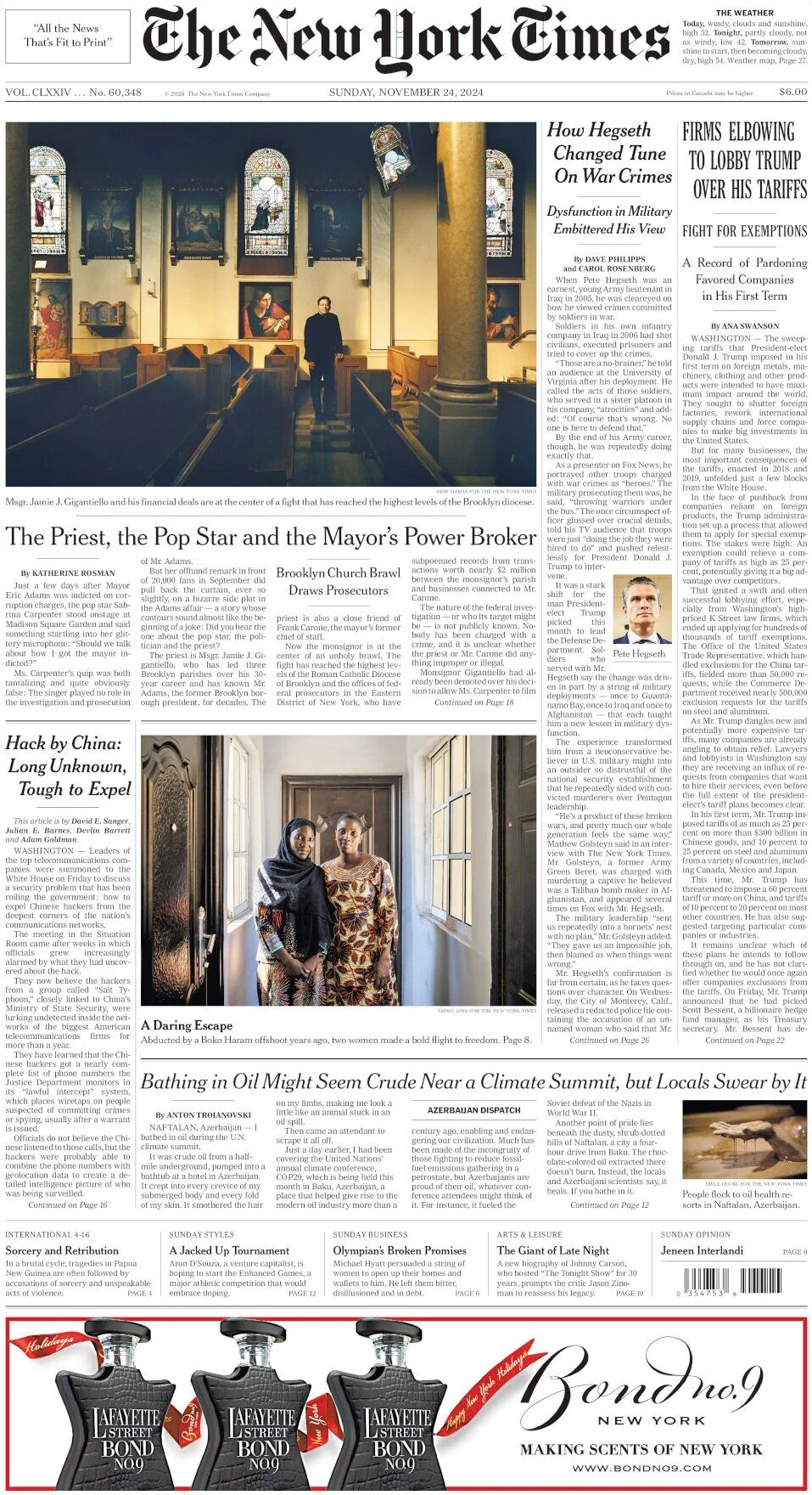 anteprima della prima pagina di the-new-york-times del 24/11/2024