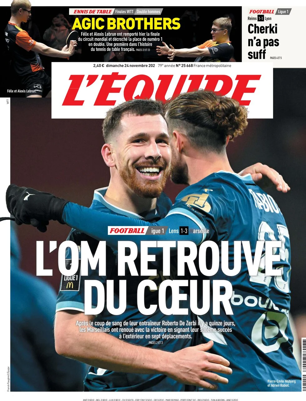 anteprima della prima pagina di lequipe del 24/11/2024