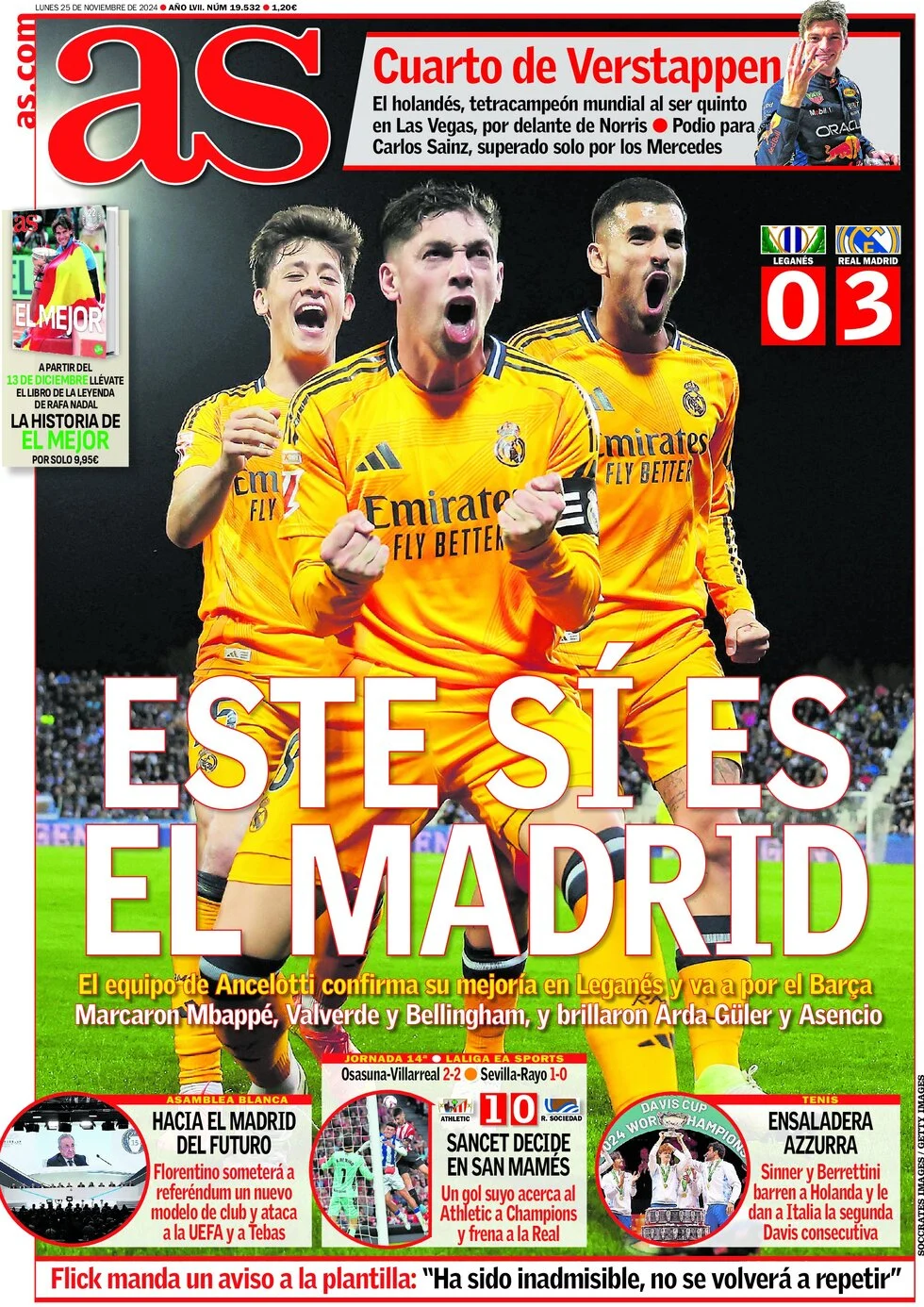 anteprima della prima pagina di as-madrid del 25/11/2024