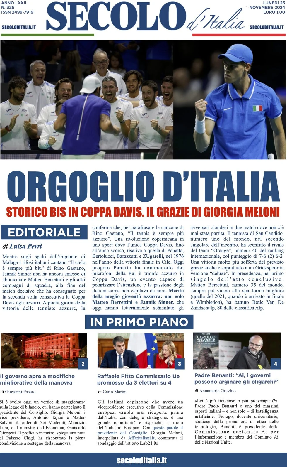 anteprima della prima pagina di secolo-ditalia del 25/11/2024