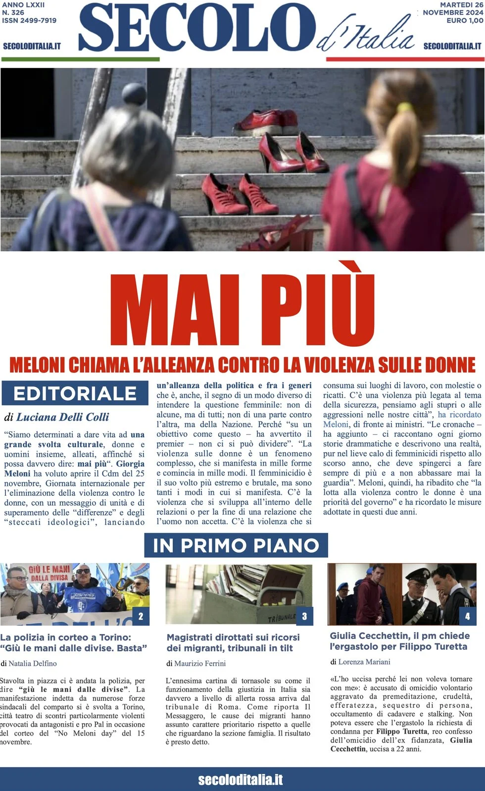 anteprima della prima pagina di secolo-ditalia del 26/11/2024