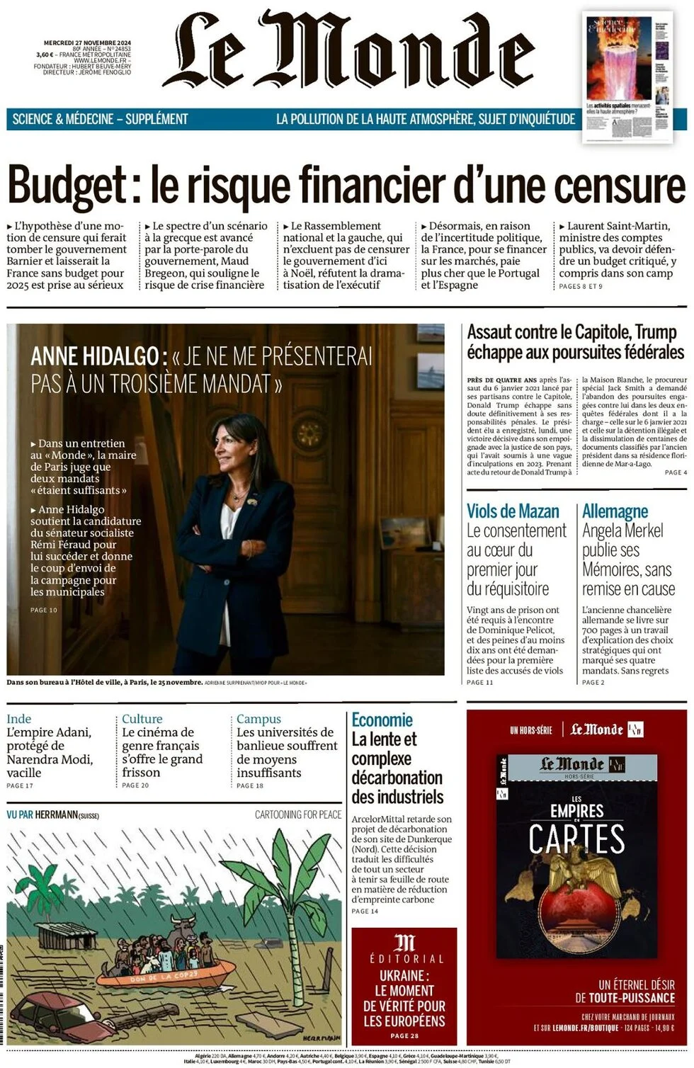 anteprima della prima pagina di le-monde del 26/11/2024