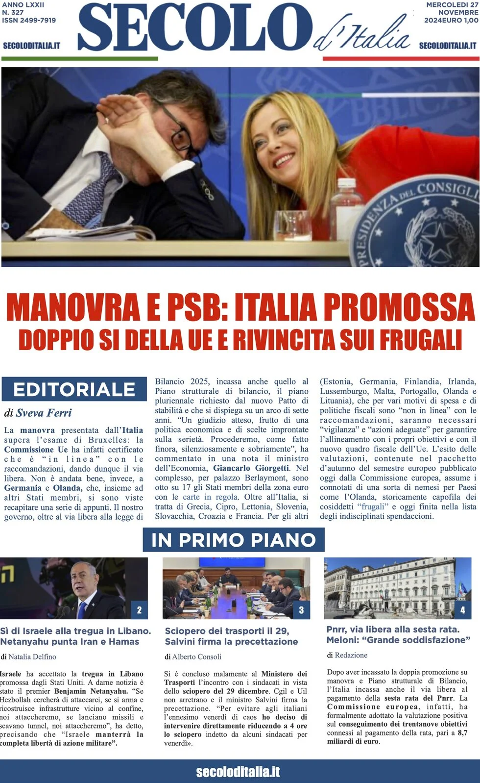 anteprima della prima pagina di secolo-ditalia del 27/11/2024