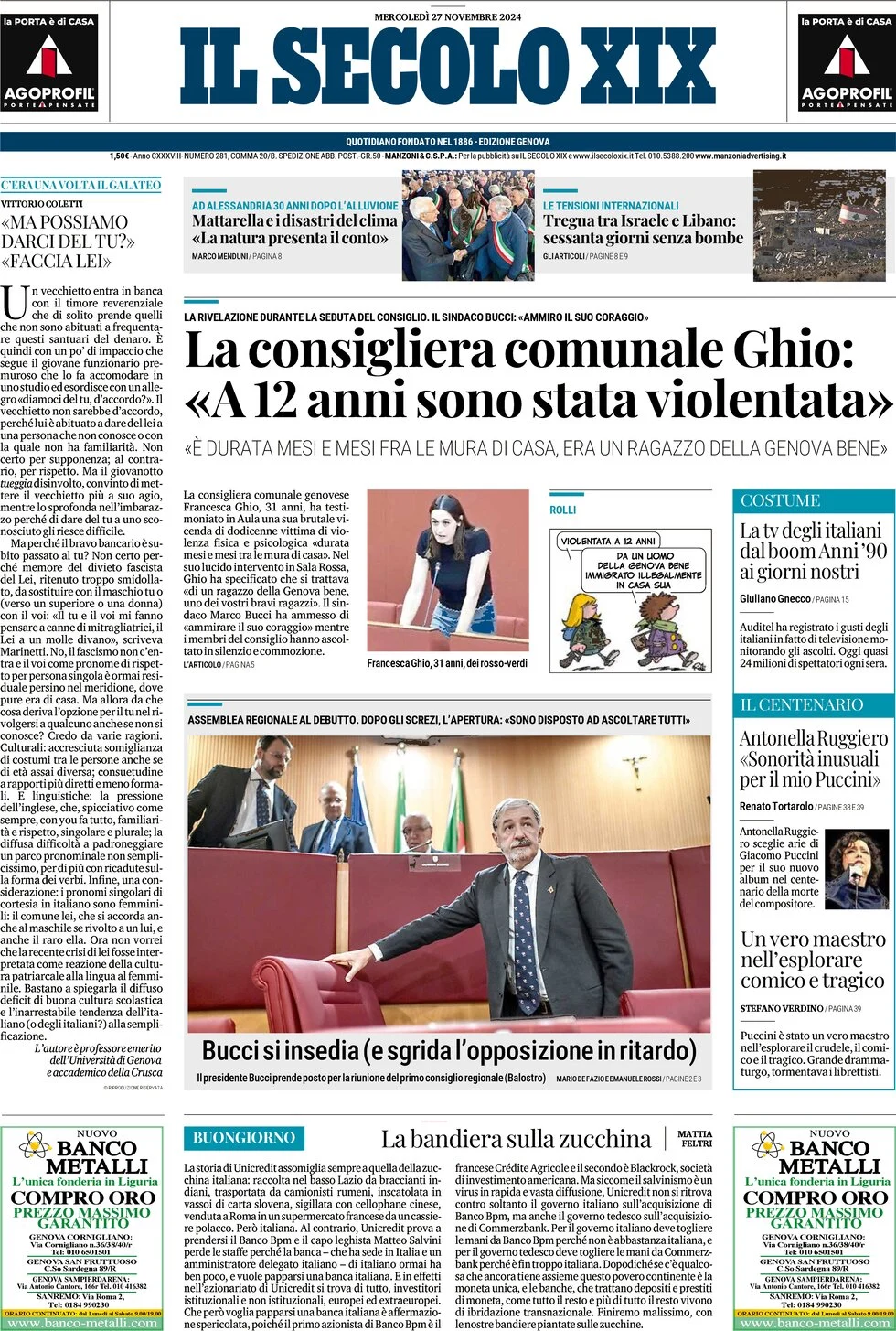 anteprima della prima pagina di il-secolo-xix del 27/11/2024
