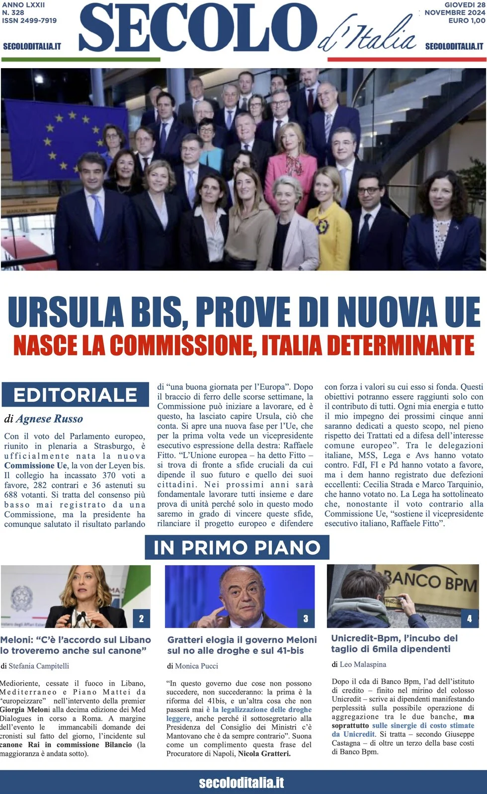 anteprima della prima pagina di secolo-ditalia del 28/11/2024