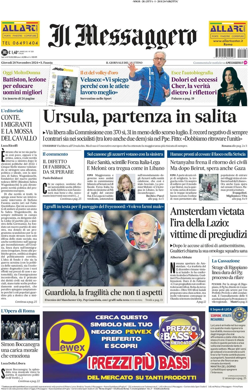 anteprima della prima pagina di il-messaggero del 28/11/2024