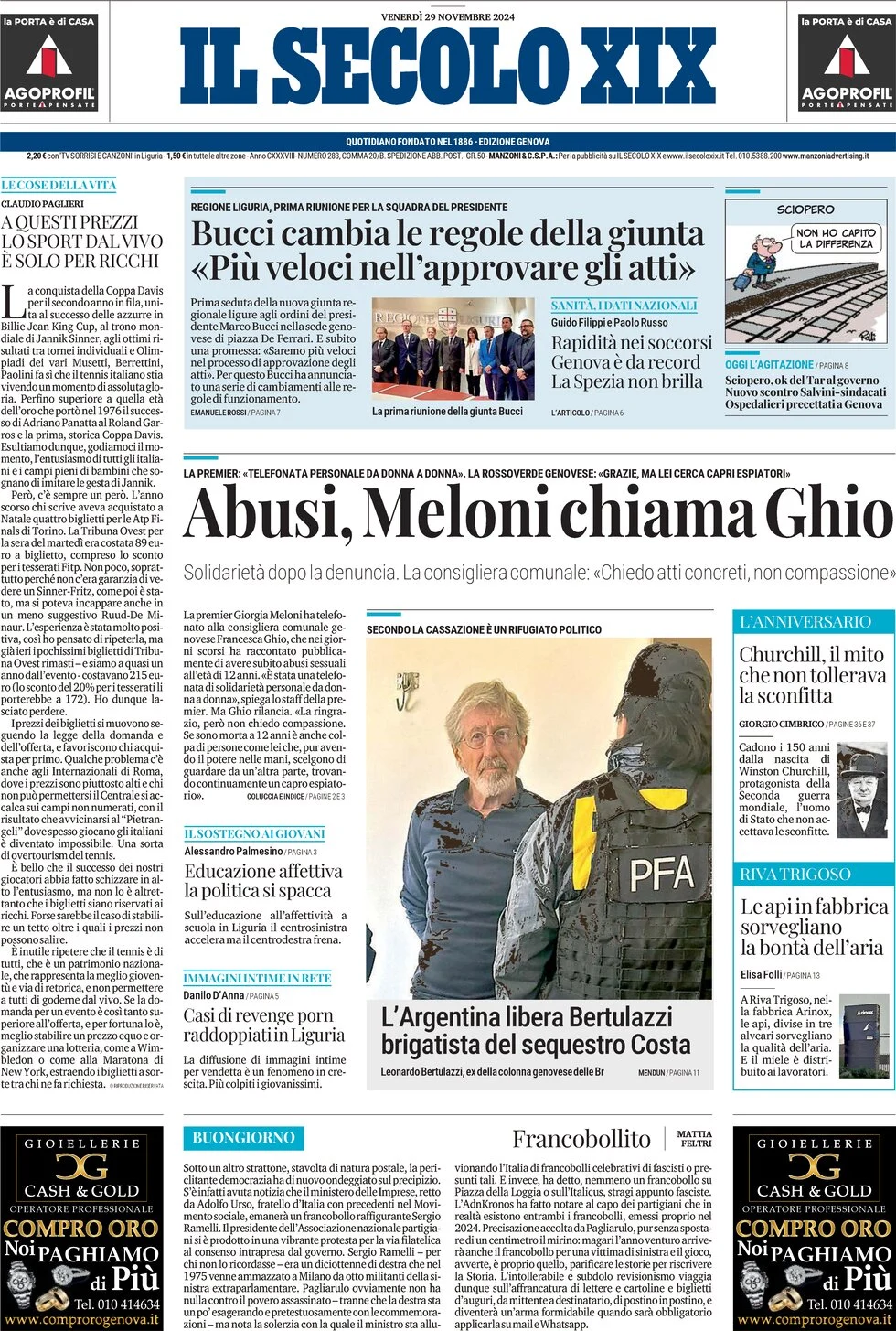 anteprima della prima pagina di il-secolo-xix del 29/11/2024