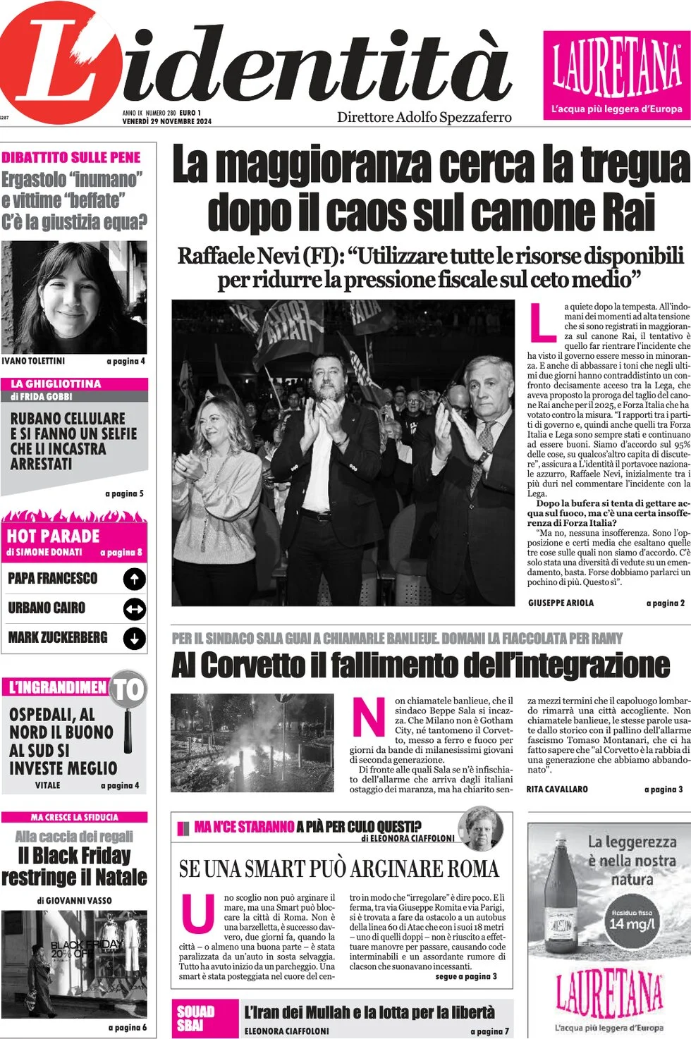 anteprima della prima pagina di lidentit del 29/11/2024