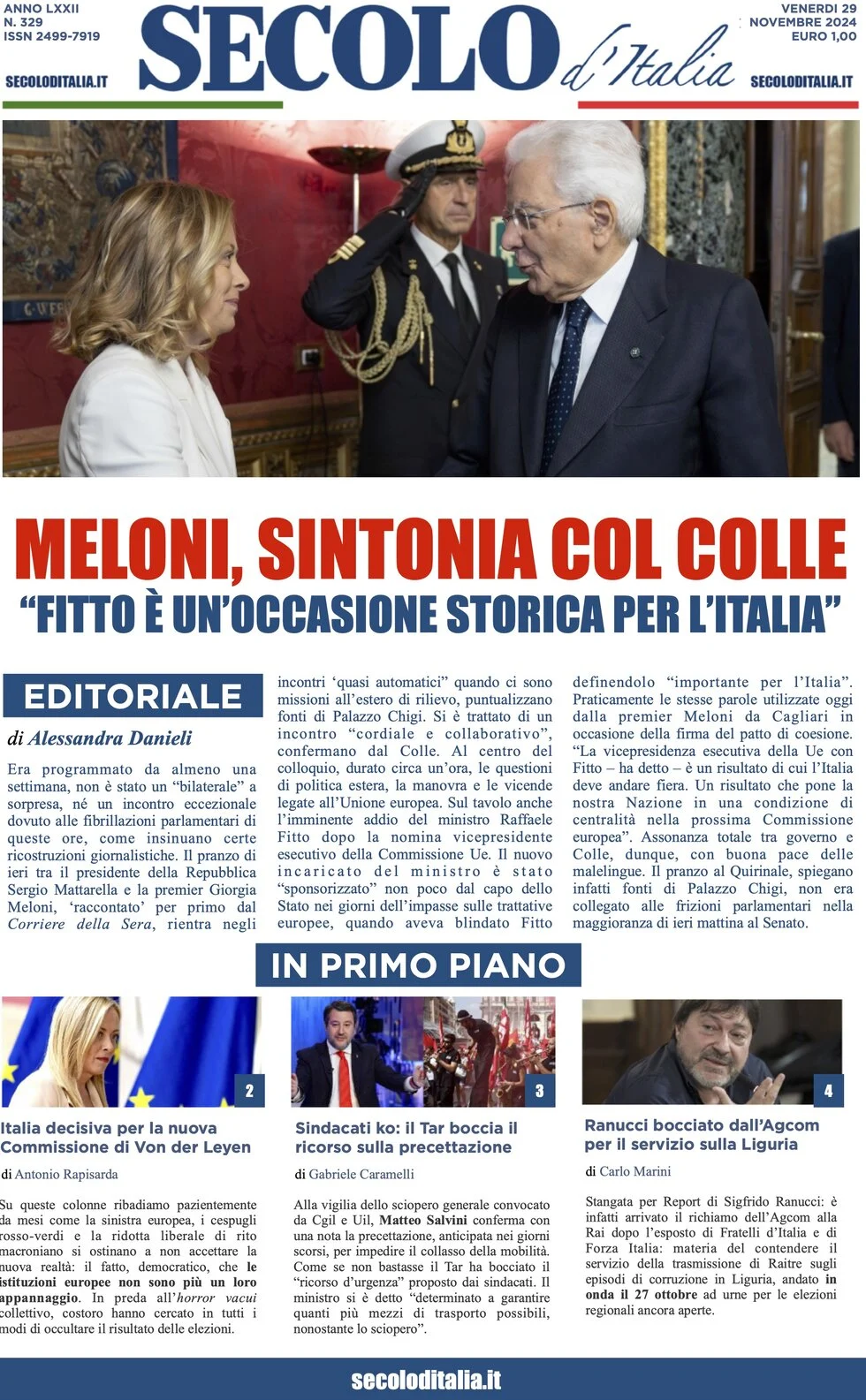 anteprima della prima pagina di secolo-ditalia del 29/11/2024