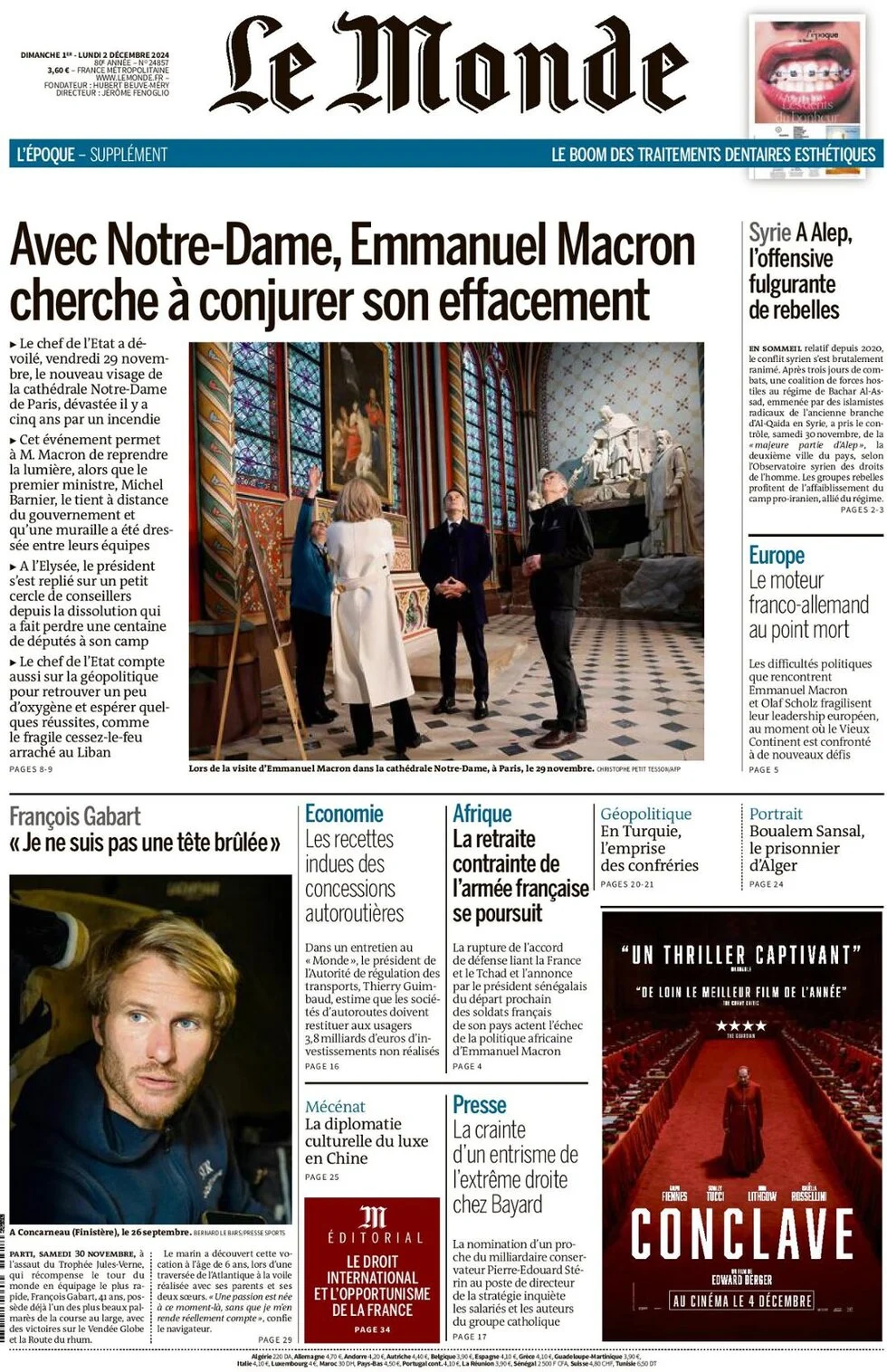 anteprima della prima pagina di le-monde del 30/11/2024