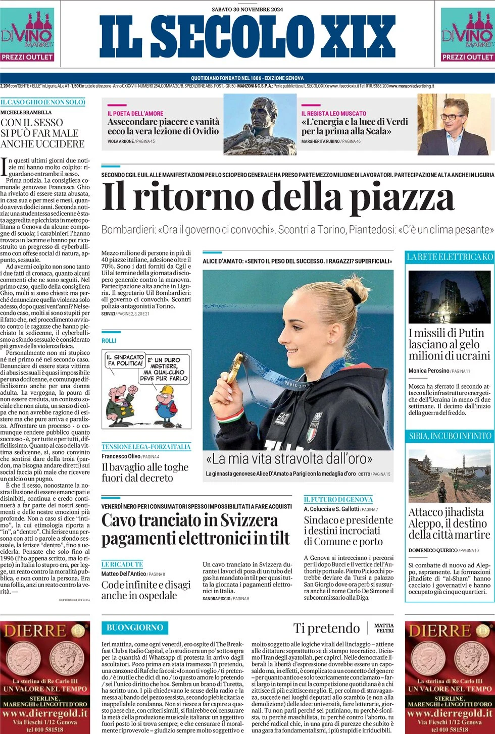 anteprima della prima pagina di il-secolo-xix del 30/11/2024
