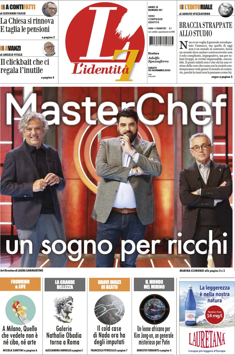anteprima della prima pagina di lidentit del 30/11/2024