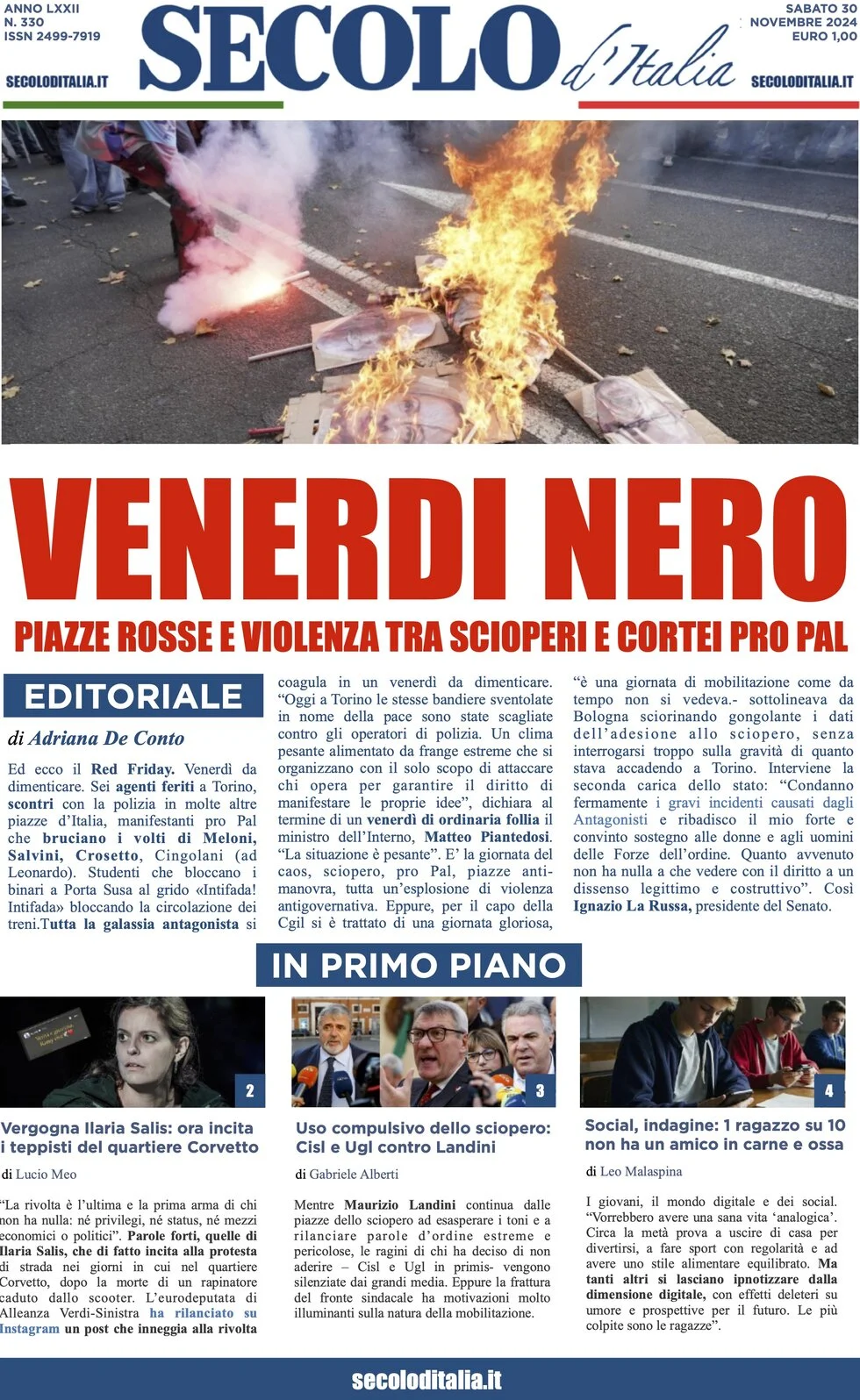 anteprima della prima pagina di secolo-ditalia del 30/11/2024