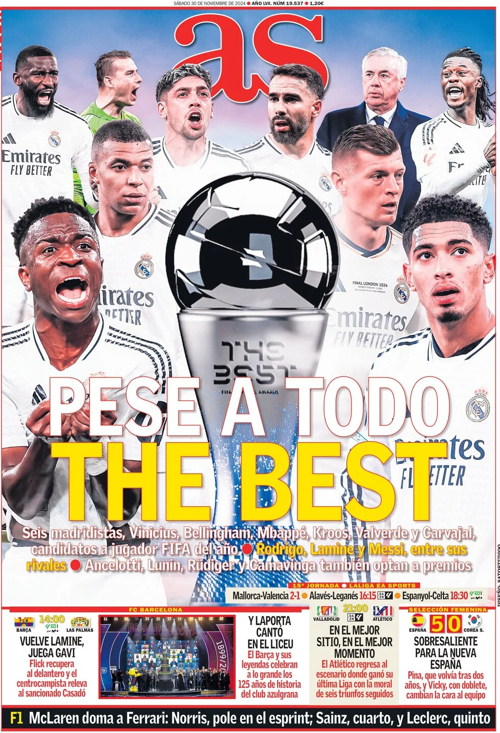 anteprima della prima pagina di as-madrid del 30/11/2024