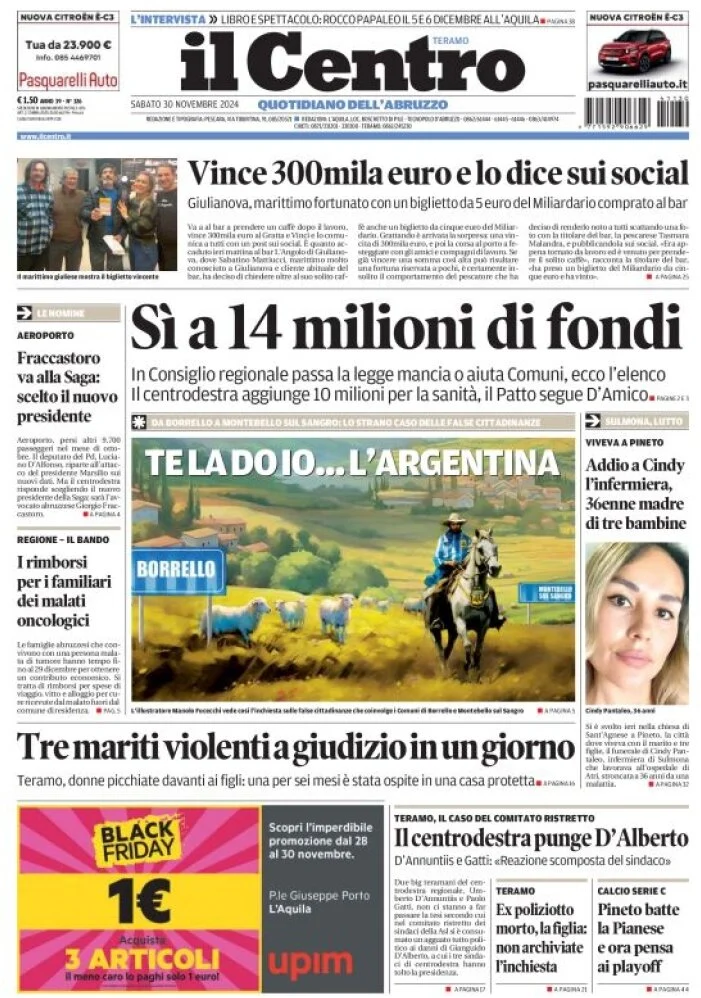 anteprima della prima pagina di il-centro-teramo del 30/11/2024