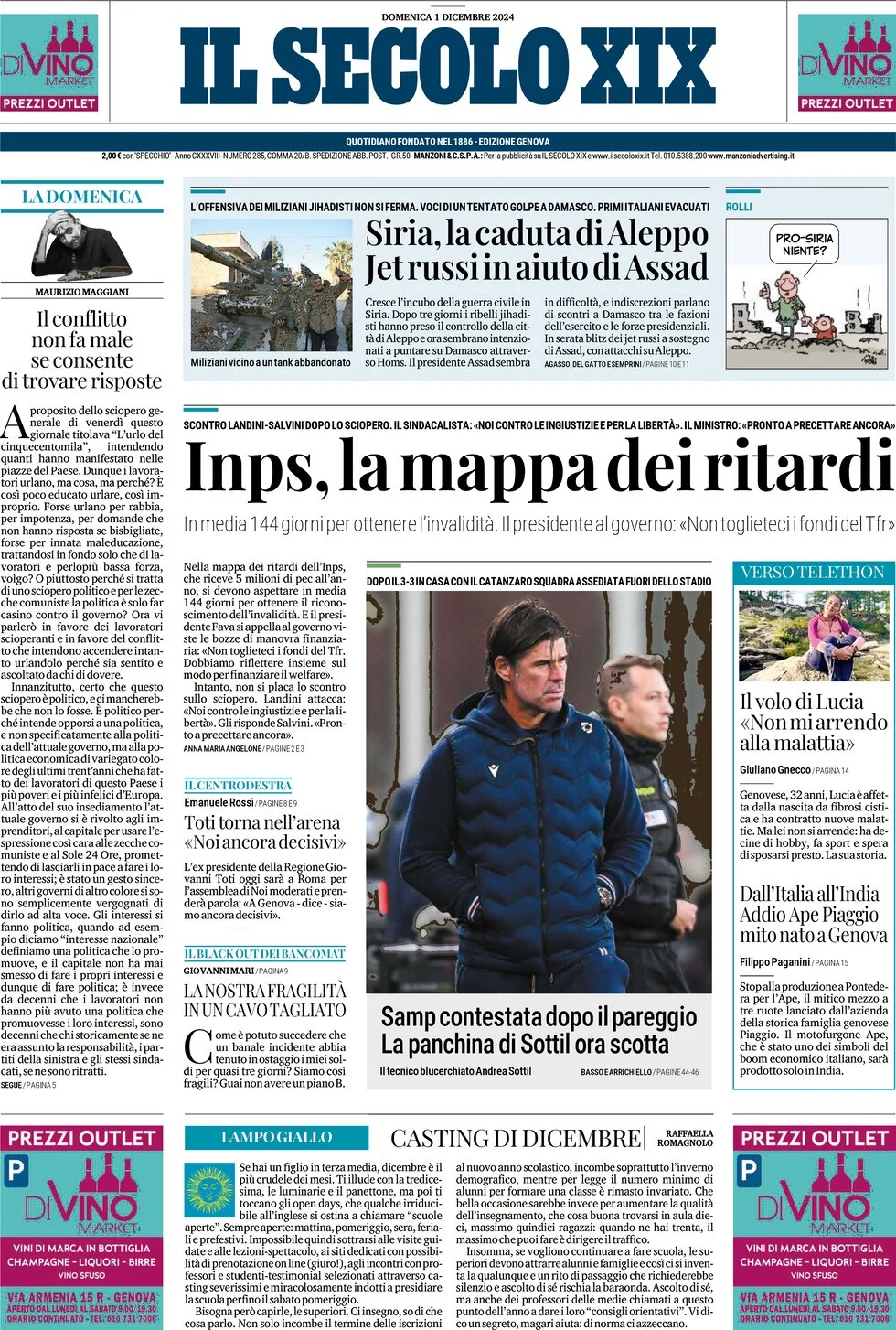 anteprima della prima pagina di il-secolo-xix del 01/12/2024