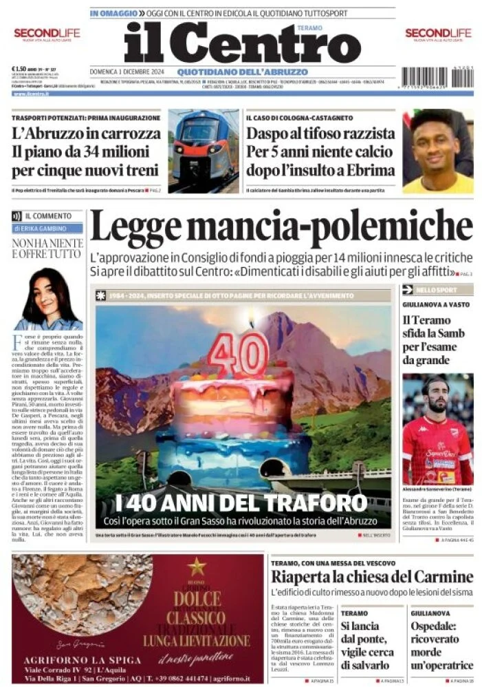 anteprima della prima pagina di il-centro-teramo del 01/12/2024