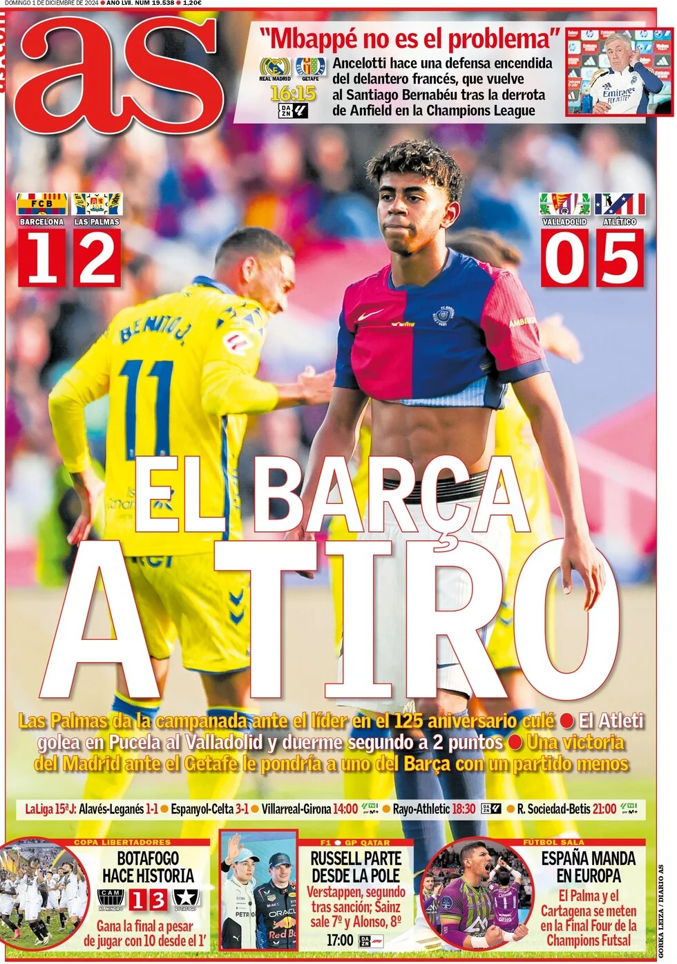 anteprima della prima pagina di as-madrid del 01/12/2024