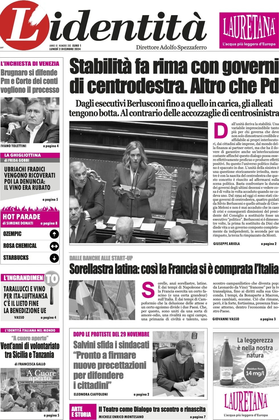 anteprima della prima pagina di lidentit del 02/12/2024