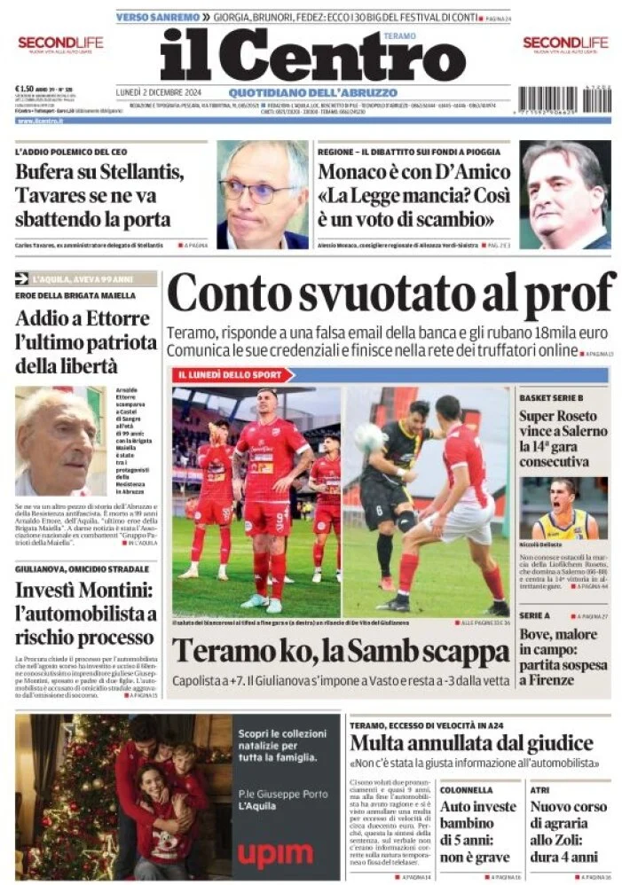 anteprima della prima pagina di il-centro-teramo del 02/12/2024