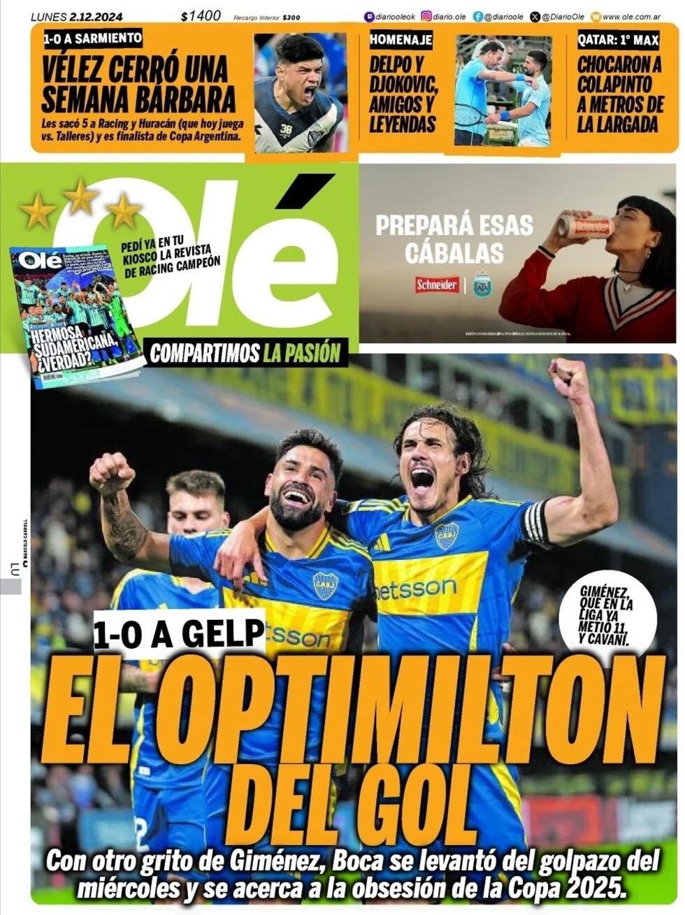 anteprima della prima pagina di ol del 02/12/2024