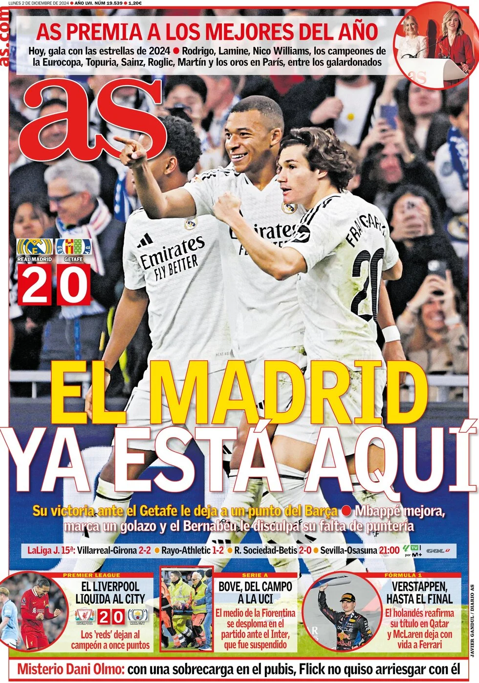 anteprima della prima pagina di as-madrid del 02/12/2024