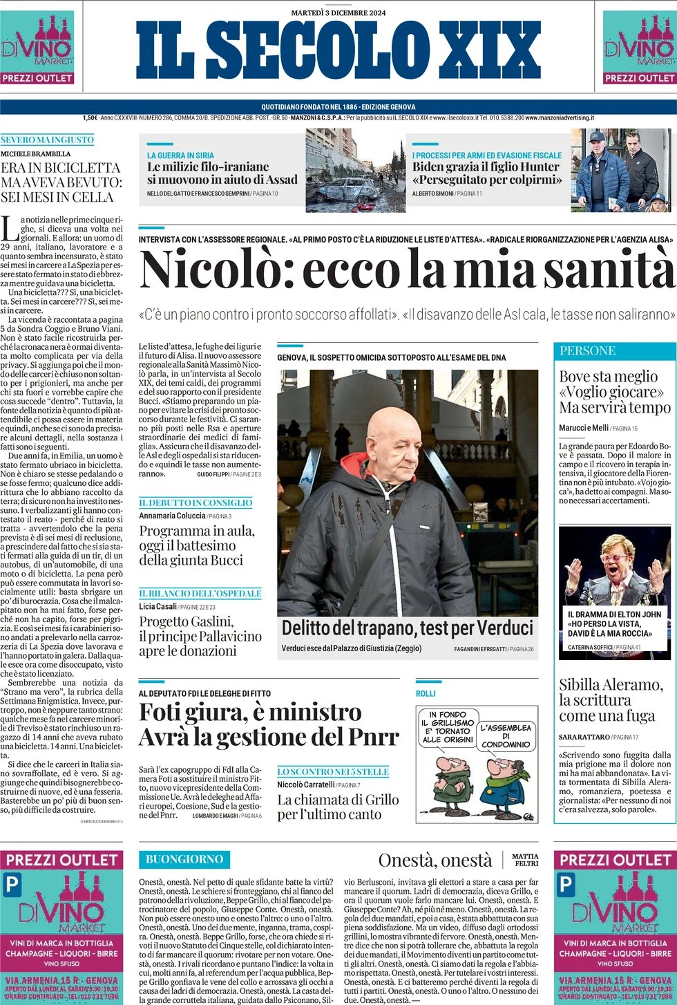 anteprima della prima pagina di il-secolo-xix del 03/12/2024