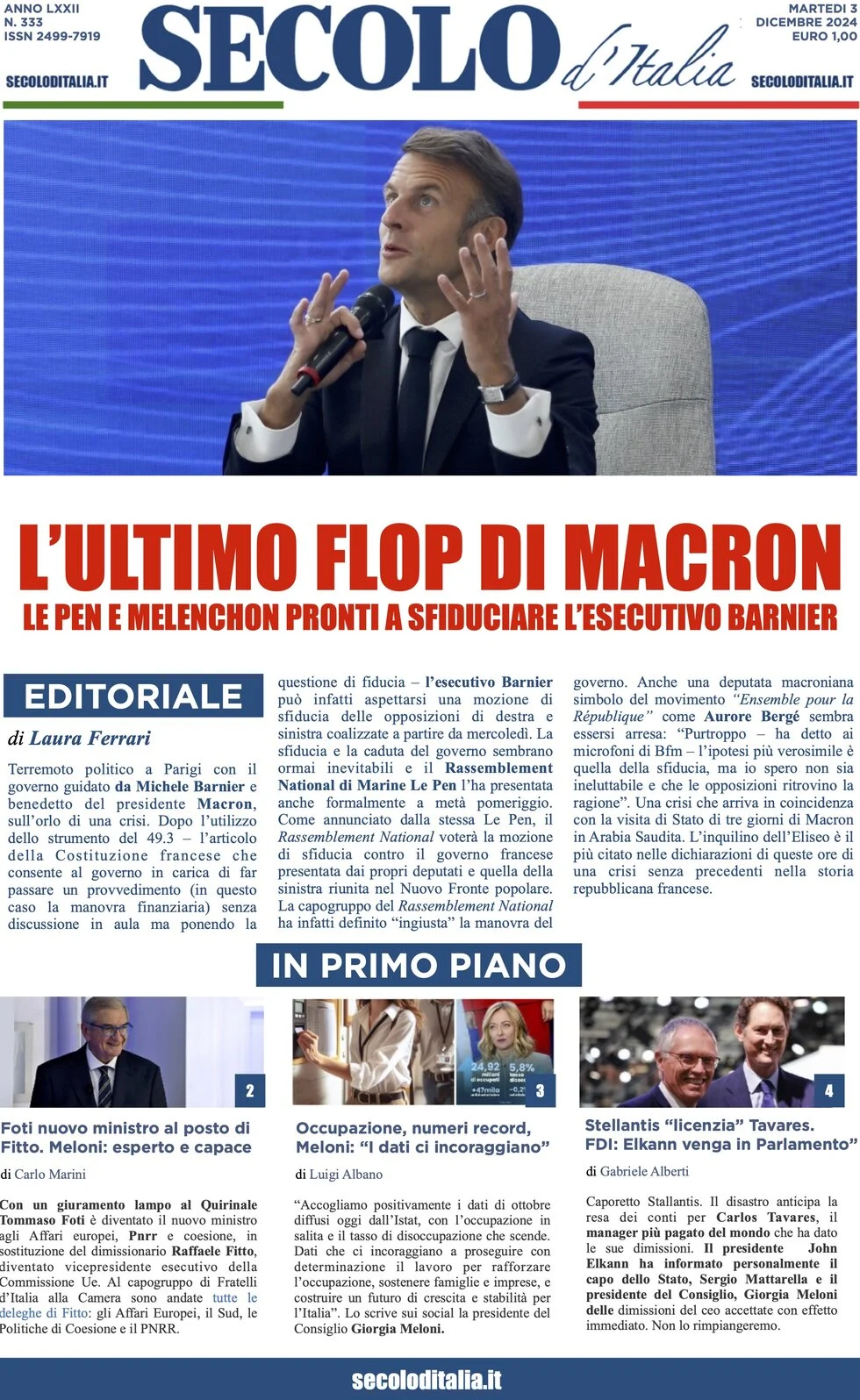 anteprima della prima pagina di secolo-ditalia del 03/12/2024