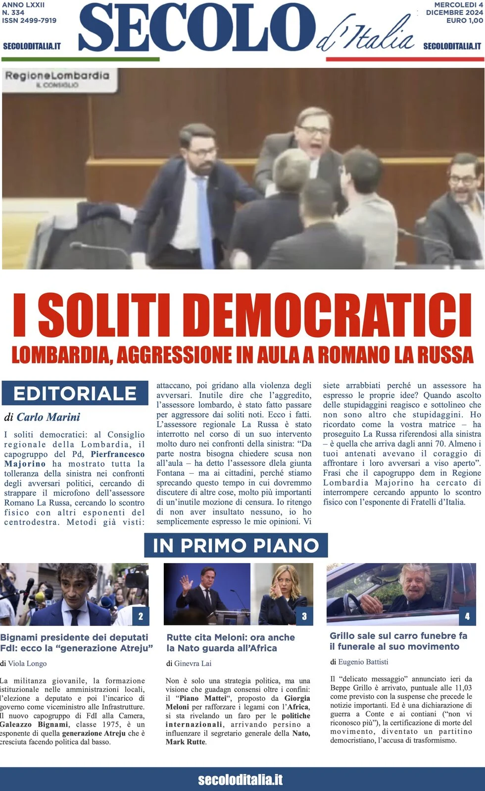 anteprima della prima pagina di secolo-ditalia del 04/12/2024