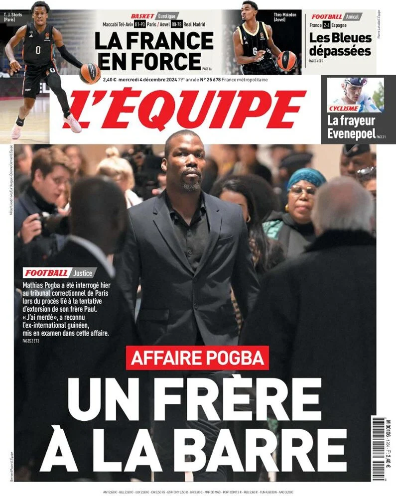 anteprima della prima pagina di lequipe del 04/12/2024