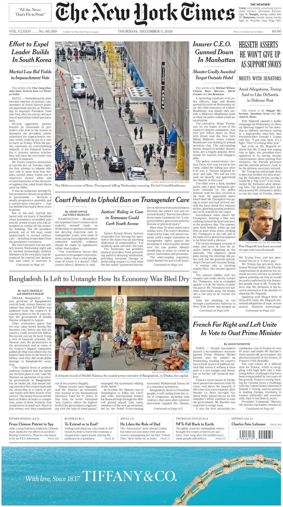 anteprima della prima pagina di the-new-york-times del 05/12/2024